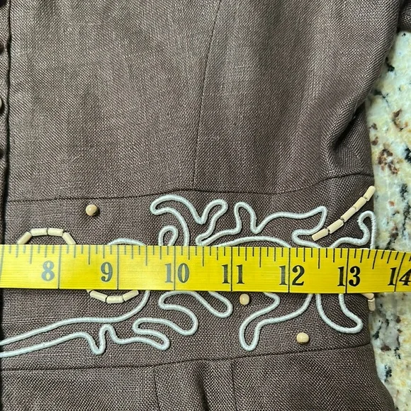 Donna Morgan Brown Midi Dress with White Embroidered Waist - Picture 7 of 9